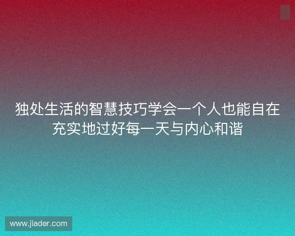 独处生活的智慧技巧学会一个人也能自在充实地过好每一天与内心和谐